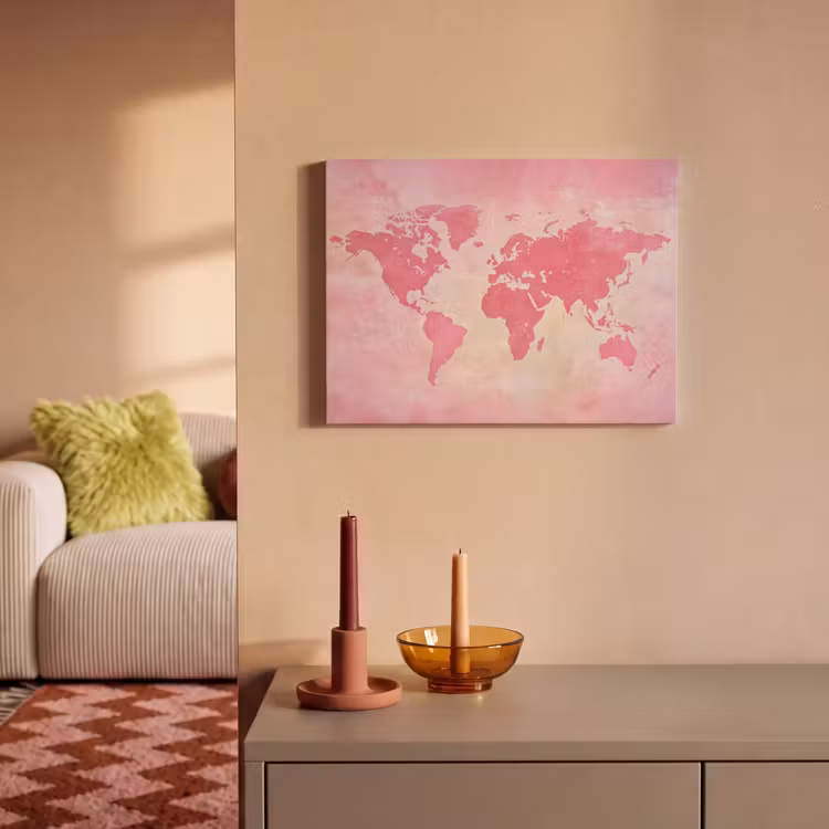 Akoestisch schilderij - Wereldkaart - Roze - Vaag — 2