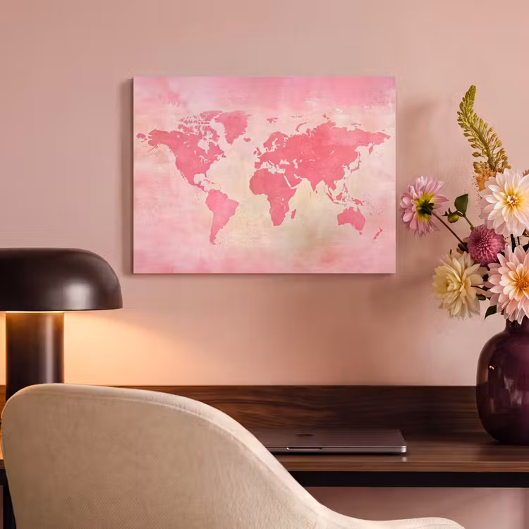 Akoestisch schilderij - Wereldkaart - Roze - Vaag — 4