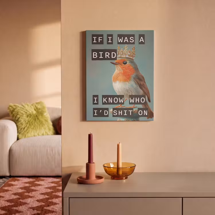 Akoestisch schilderij - Roodborstje - Vogel - Blauw - Decoratie — 2