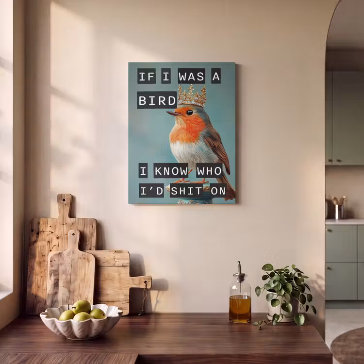 Akoestisch schilderij - Roodborstje - Vogel - Blauw - Decoratie — 3