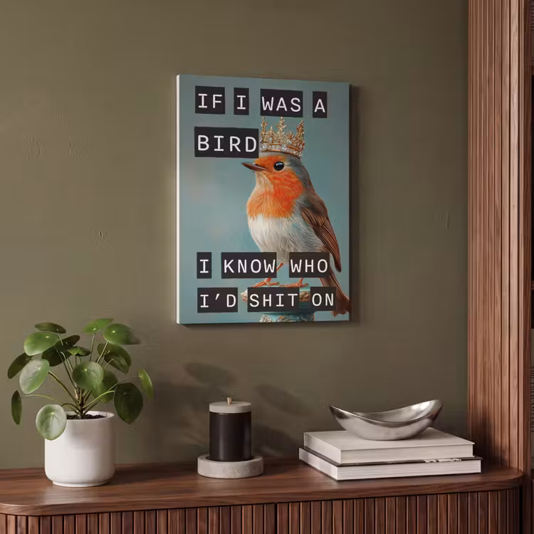 Akoestisch schilderij - Roodborstje - Vogel - Blauw - Decoratie — 4