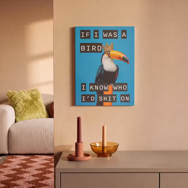 Akoestisch schilderij - Vogel - Toekan - Blauw - Quotes — 2