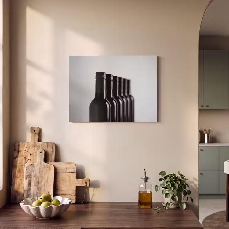Akoestisch schilderij - Wijnflessen - Zwart - Minimalistisch — 3