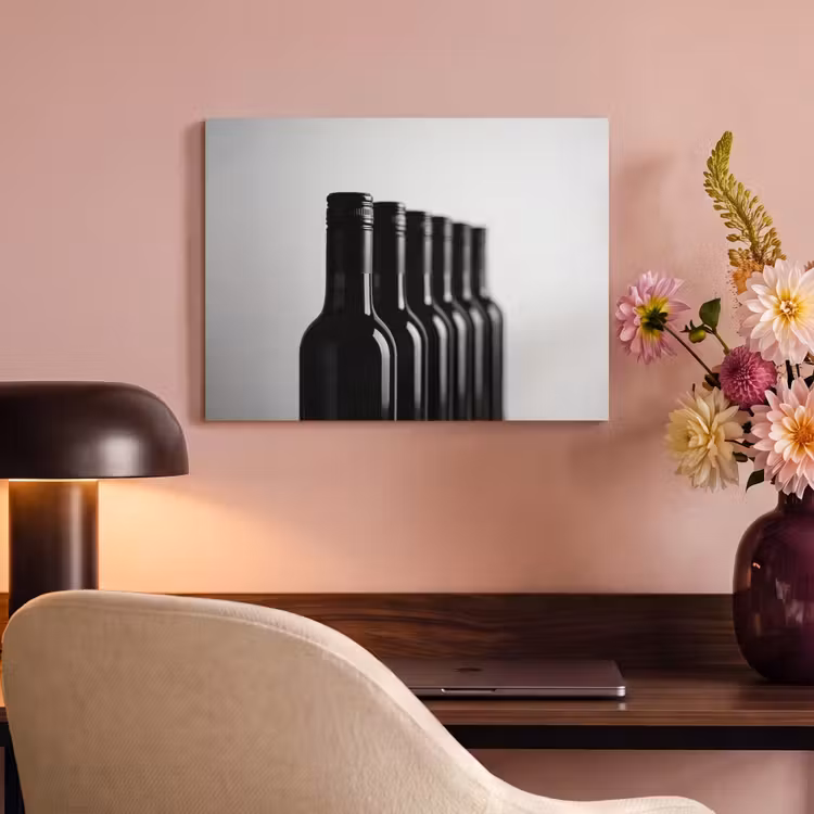 Akoestisch schilderij - Wijnflessen - Zwart - Minimalistisch — 4