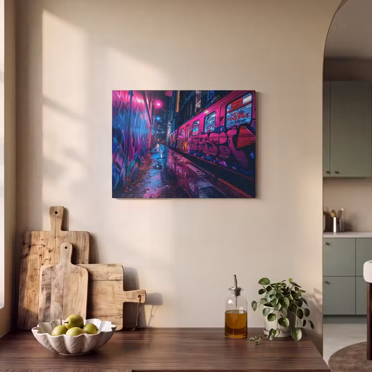 Akoestisch schilderij - Stad - Neon - Nacht - Roze - Graffiti — 3