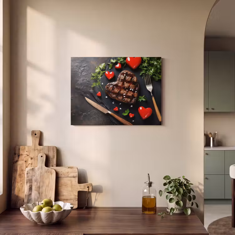 Akoestisch schilderij - Steak - Hart - Bestek — 3
