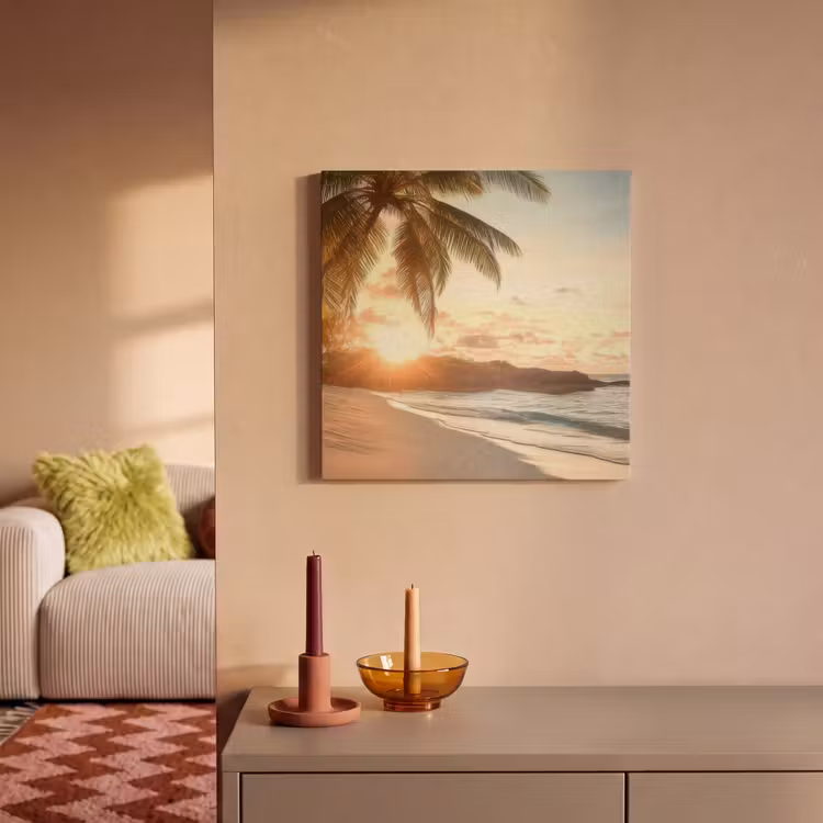 Akoestisch schilderij - Strand - Palmbomen - Oceaan - Zonsondergang — 2