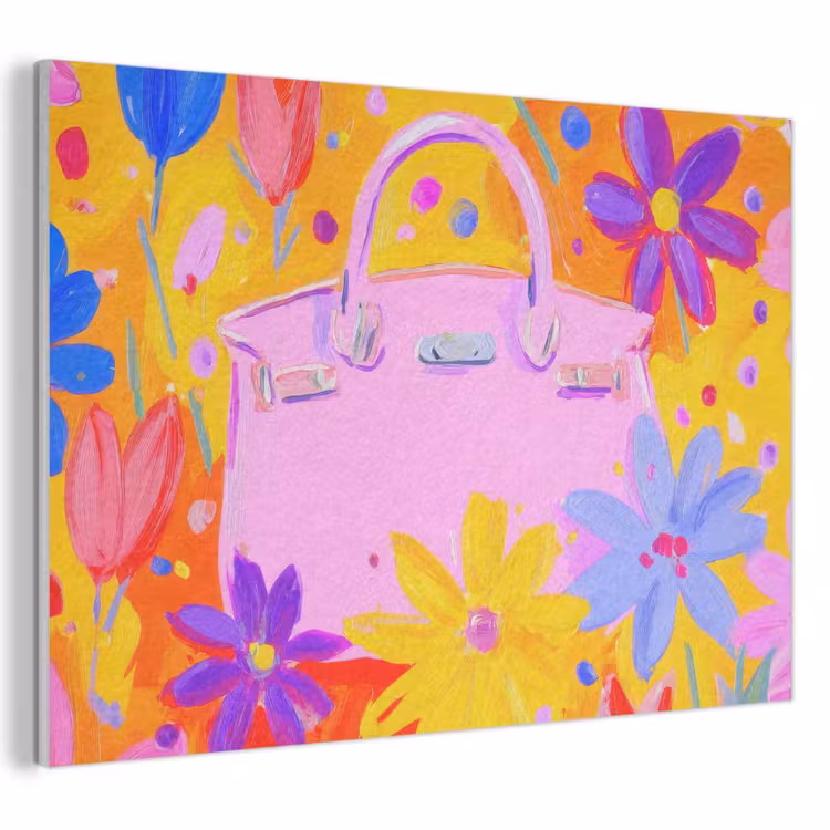 Akoestisch schilderij - Tas - Roze - Bloemen — 1