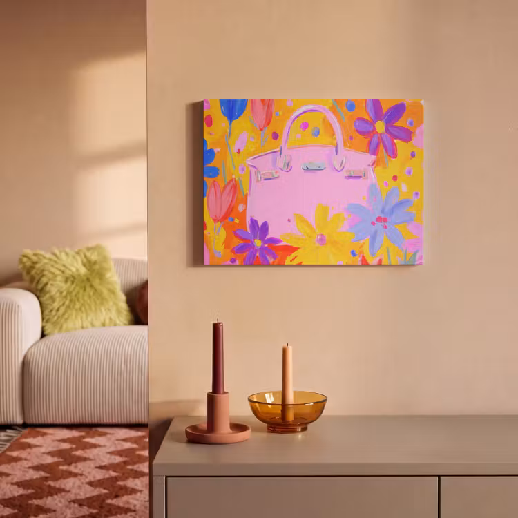 Akoestisch schilderij - Tas - Roze - Bloemen — 2