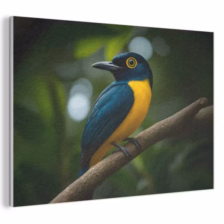Akoestisch schilderij - Vogel - Tak - Geel - Bladeren — 1