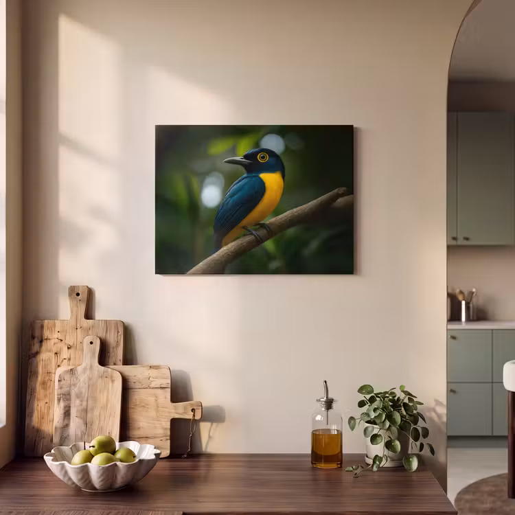 Akoestisch schilderij - Vogel - Tak - Geel - Bladeren — 3