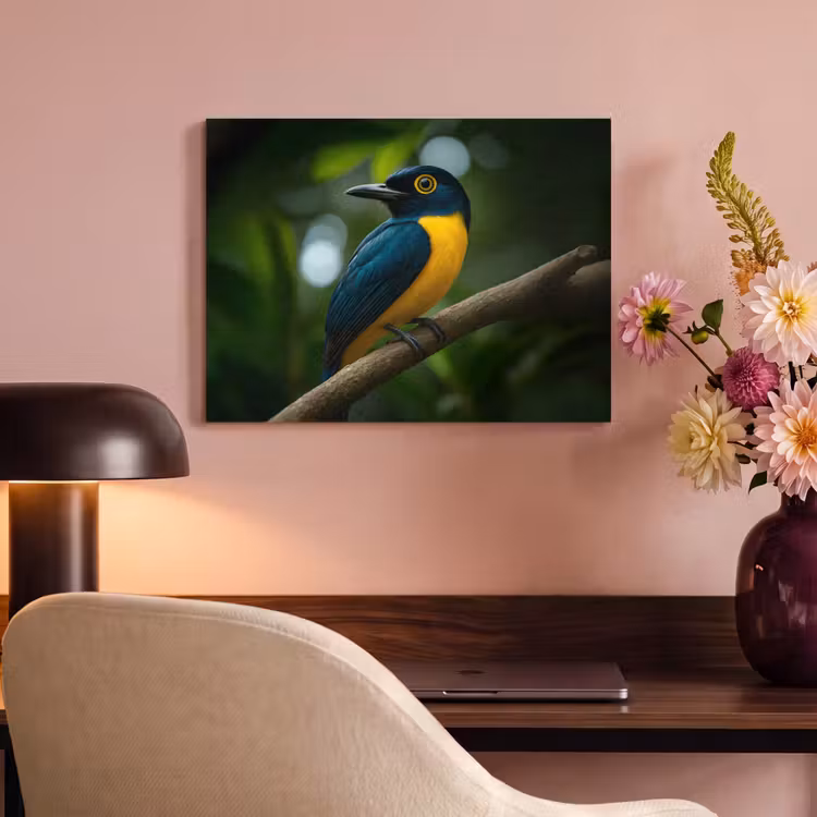 Akoestisch schilderij - Vogel - Tak - Geel - Bladeren — 4