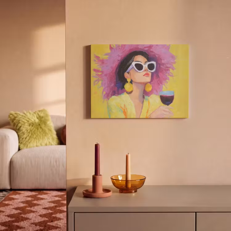 Akoestisch schilderij - Vrouw - Hoed - Paars - Wijn — 2