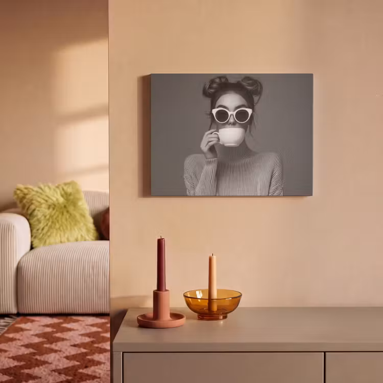 Akoestisch schilderij - Vrouw - Koffie - Zwart - Wit — 2