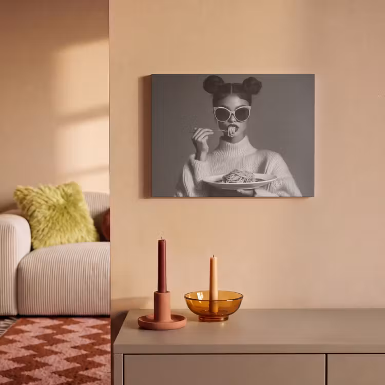 Akoestisch schilderij - Vrouw - Pasta - Zonnebril — 2