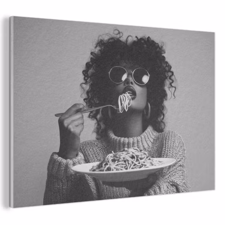 Akoestisch schilderij - Vrouw - Pasta - Zwart - Wit — 1