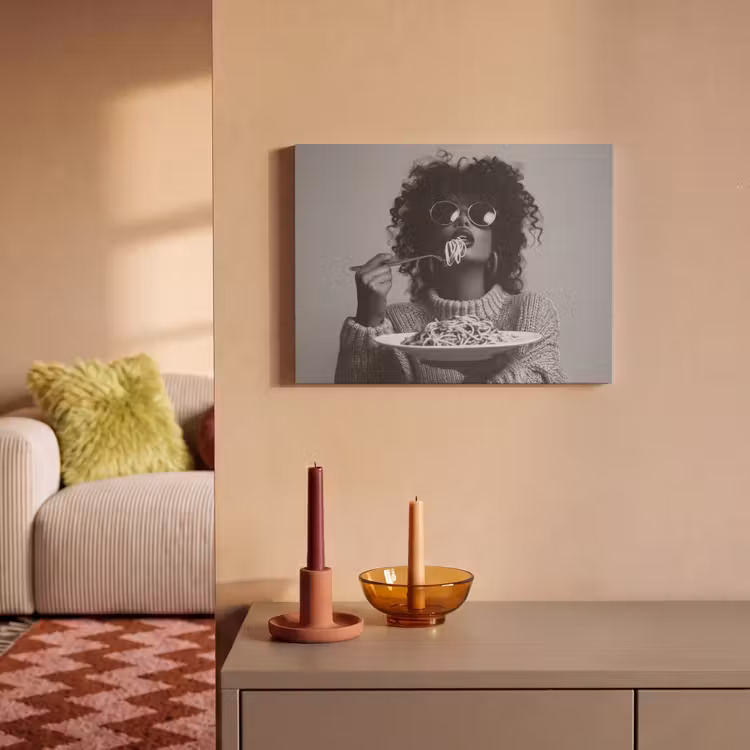 Akoestisch schilderij - Vrouw - Pasta - Zwart - Wit — 2