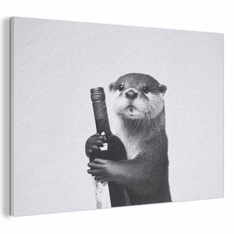 Akoestisch schilderij - Wijnfles - Otter - Zwart — 1