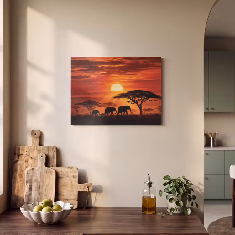 Akoestisch schilderij - Savanne - Olifanten - Zonsondergang — 3