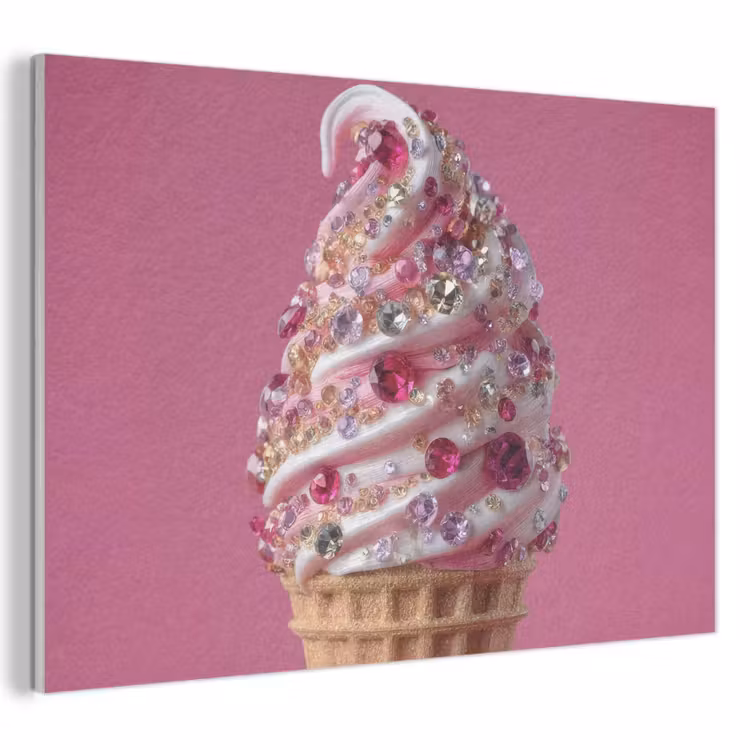 Akoestisch schilderij - Softijs - Edelstenen - Roze - Hoorntje — 1