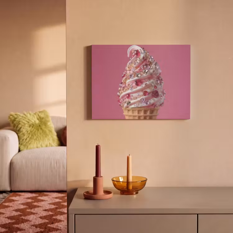 Akoestisch schilderij - Softijs - Edelstenen - Roze - Hoorntje — 2