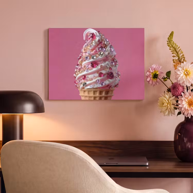 Akoestisch schilderij - Softijs - Edelstenen - Roze - Hoorntje — 4