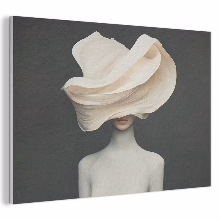 Akoestisch schilderij - Vrouw - Beige - hoed — 1