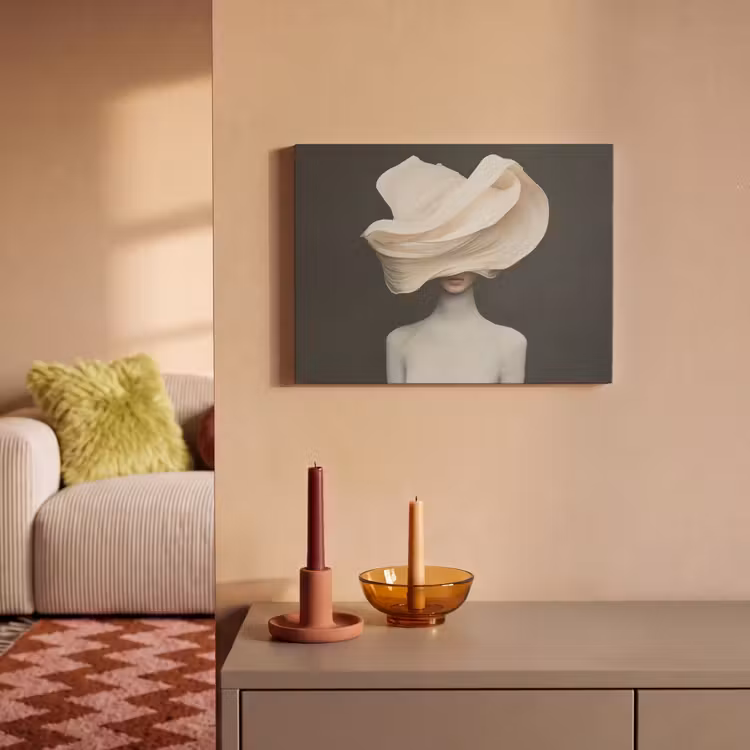 Akoestisch schilderij - Vrouw - Beige - hoed — 2