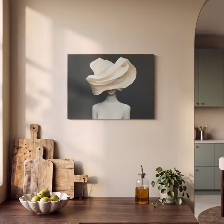 Akoestisch schilderij - Vrouw - Beige - hoed — 3