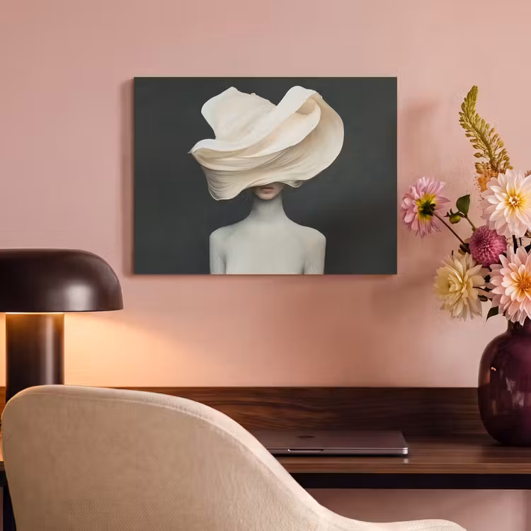 Akoestisch schilderij - Vrouw - Beige - hoed — 4