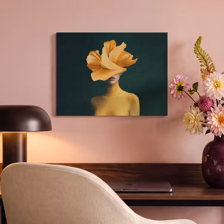 Akoestisch schilderij - Vrouw - Hoed - Geel — 4