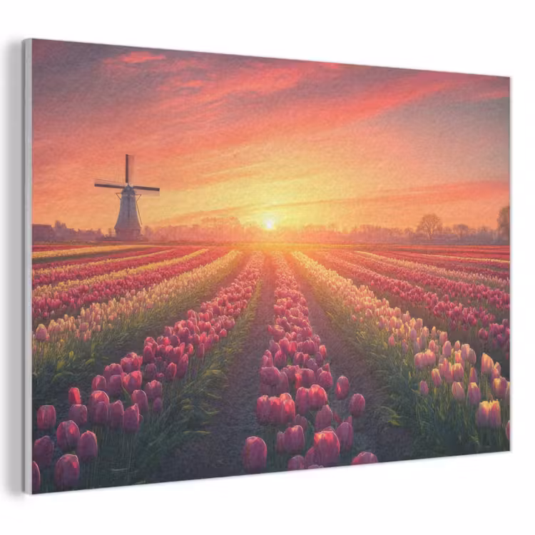 Akoestisch schilderij - Windmolen - Zonsondergang - Landschap — 1