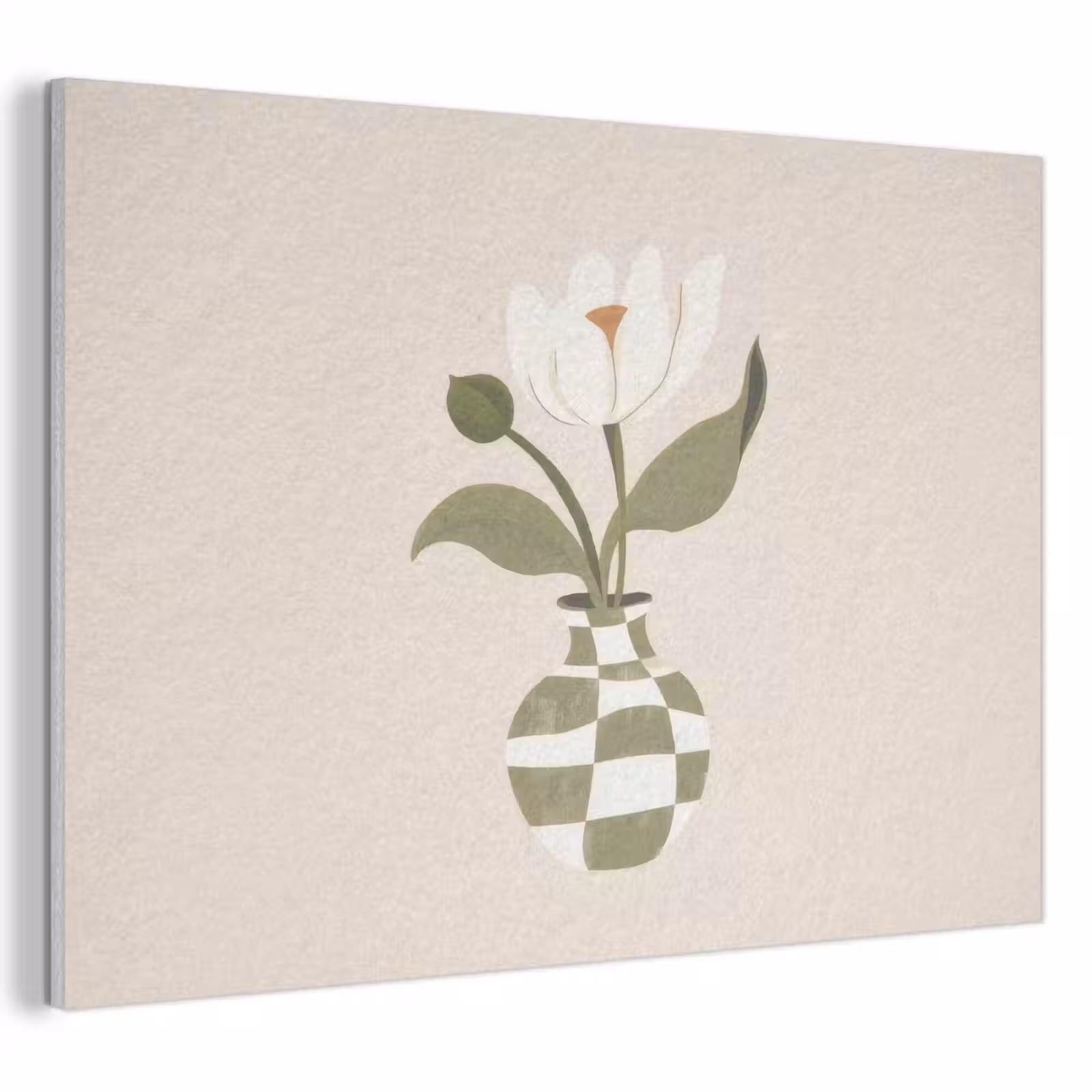 Akoestisch schilderij - Vaas - Geruit - Bloem - Groen — 1