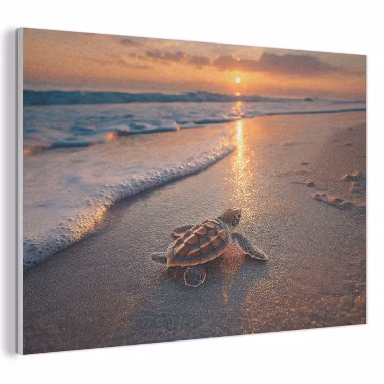 Akoestisch schilderij - Schildpad - strand - Zonsondergang — 1