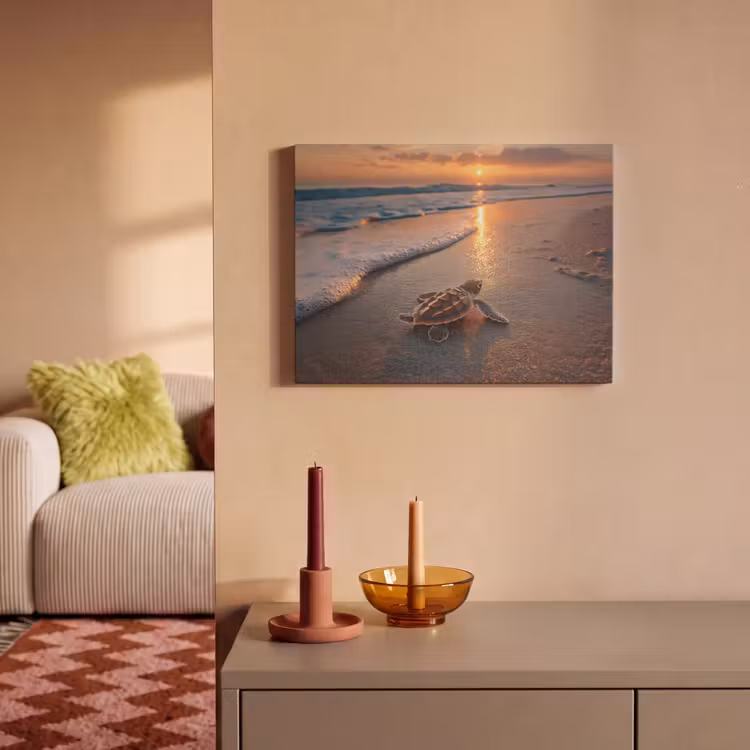Akoestisch schilderij - Schildpad - strand - Zonsondergang — 2