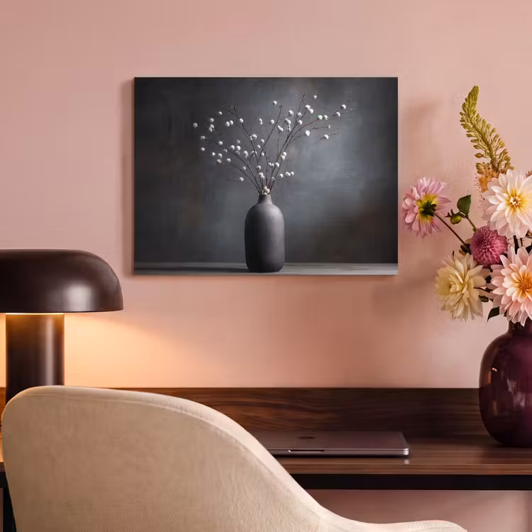 Akoestisch schilderij - Takken - Vaas - Bolletjes - Wit — 4