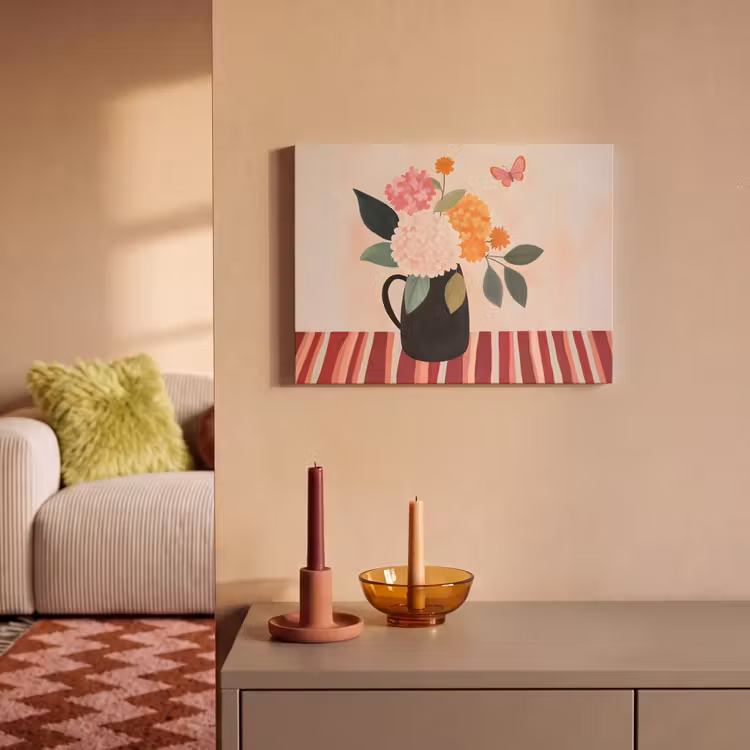 Akoestisch schilderij - Vaas - Bloemen - Vlinder - Rood — 2