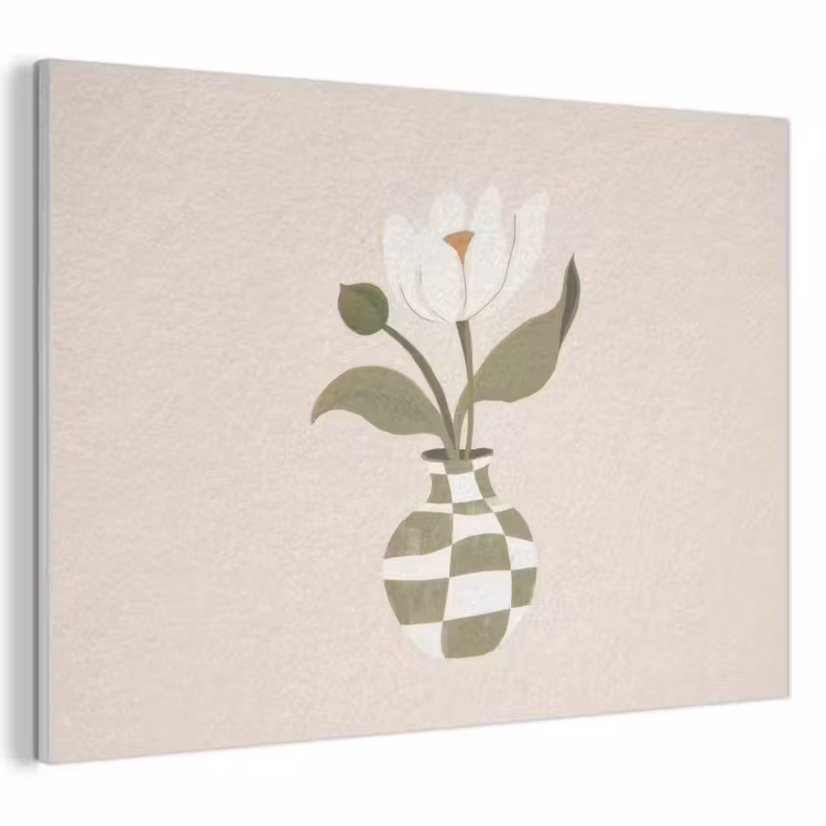 Akoestisch schilderij - Vaas - Geruit - Bloem - Groen — 1