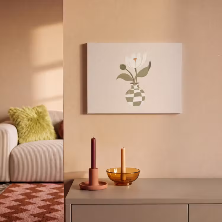 Akoestisch schilderij - Vaas - Geruit - Bloem - Groen — 2