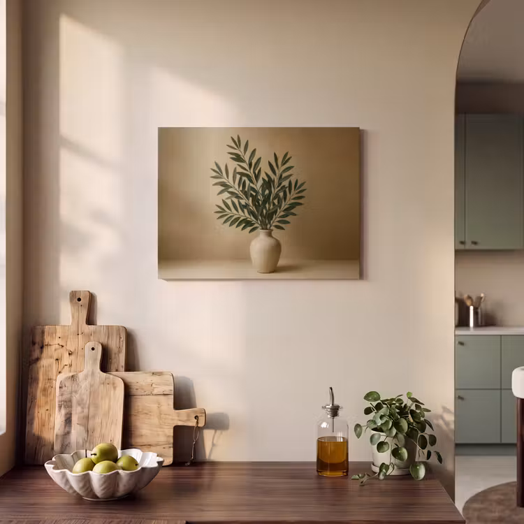 Akoestisch schilderij - Vaas - Olijftakken - Bladeren - Beige — 3