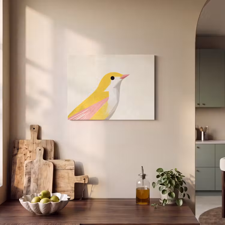 Akoestisch schilderij - Vogel - Minimalistisch - Geel — 3