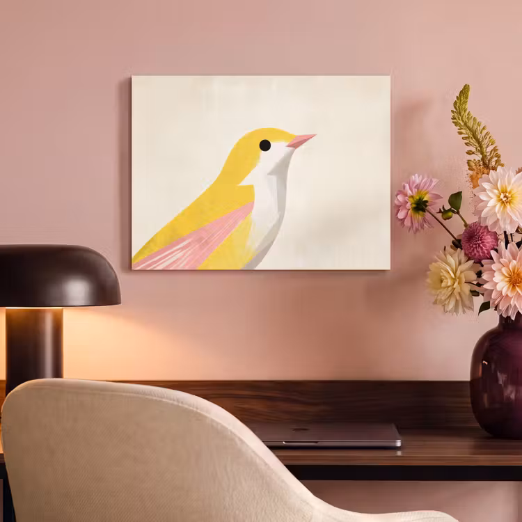 Akoestisch schilderij - Vogel - Minimalistisch - Geel — 4