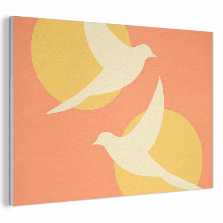 Akoestisch schilderij - Vogels - Cirkels - Geel — 1