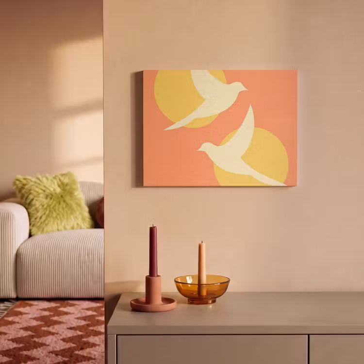 Akoestisch schilderij - Vogels - Cirkels - Geel — 2
