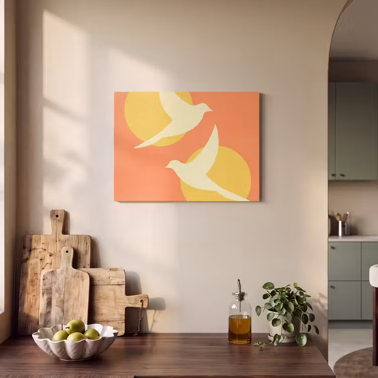 Akoestisch schilderij - Vogels - Cirkels - Geel — 3