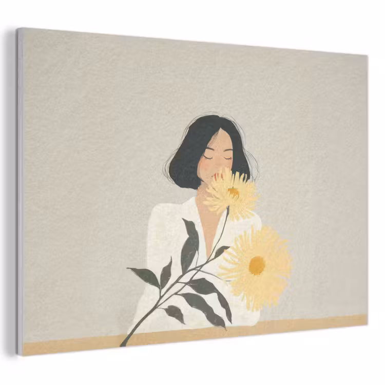 Akoestisch schilderij - Vrouw - Bloem - Geel - Minimalistisch — 1