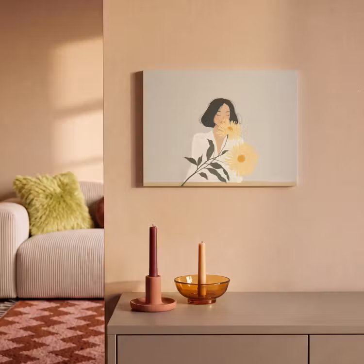 Akoestisch schilderij - Vrouw - Bloem - Geel - Minimalistisch — 2