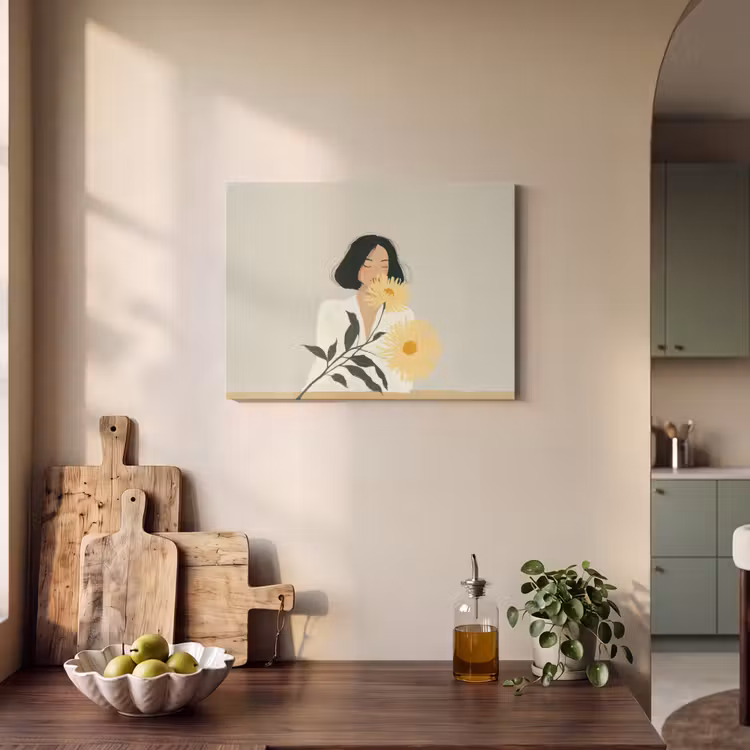 Akoestisch schilderij - Vrouw - Bloem - Geel - Minimalistisch — 3
