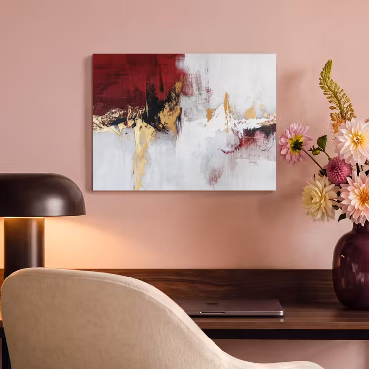 Akoestisch schilderij - Rood - Marmer - Abstract - Goud - Modern — 4