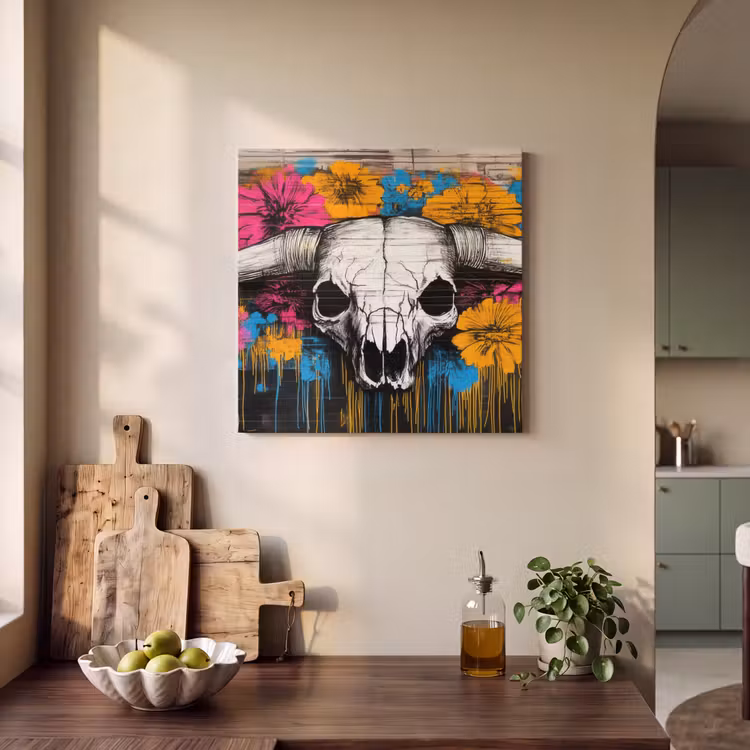 Akoestisch schilderij - Schedel - Bloemen - Graffiti — 3